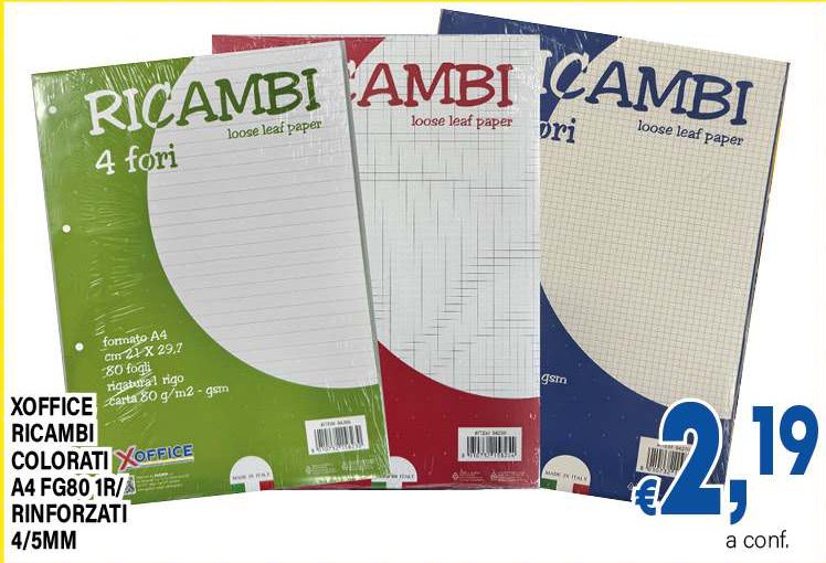 Ricambi colorati A4 80 fogli 1 rigo rinforzati 4/5 mm