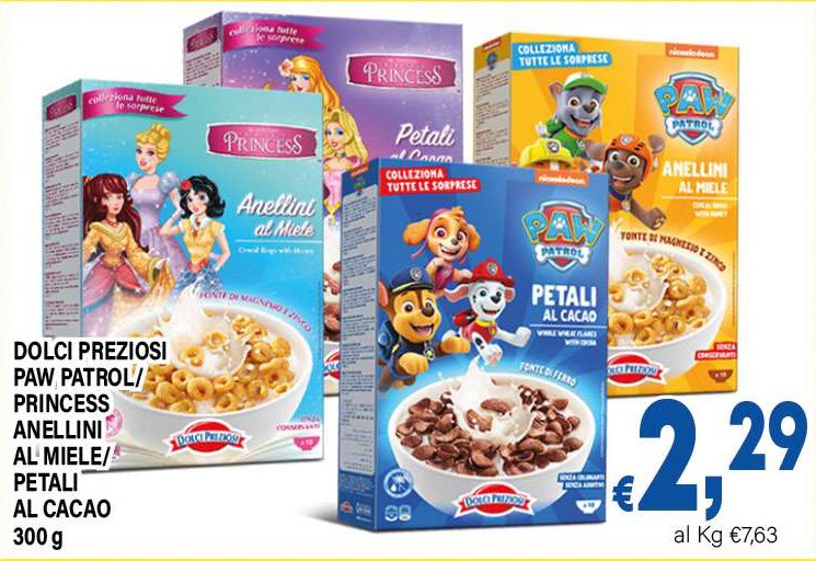 Paw Patrol/Princess Anellini al Miele/Petali al Cacao 300 g