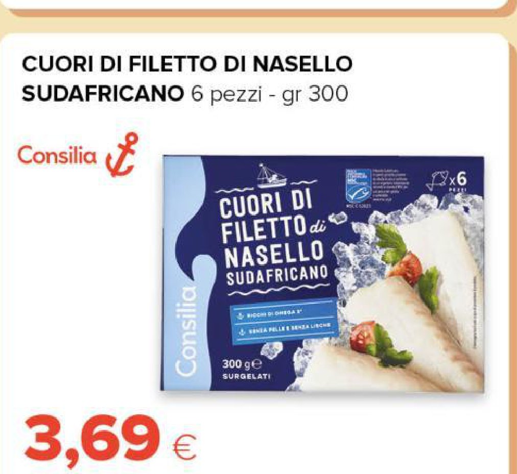 Cuori di Filetto di Nasello Sudafricano 6 pezzi gr 300