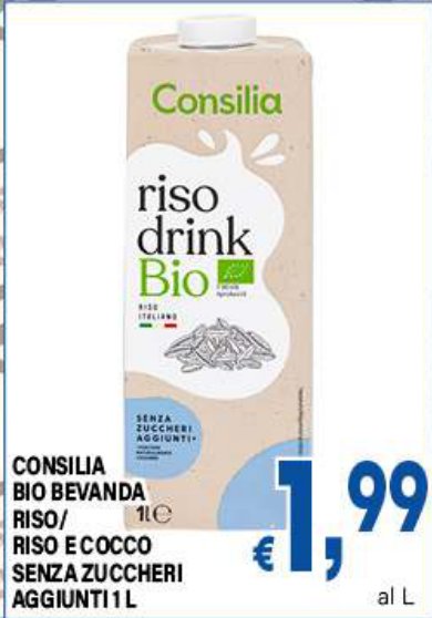 Bio Bevanda Riso/Riso e Cocco Senza Zuccheri Aggiunti 1 L