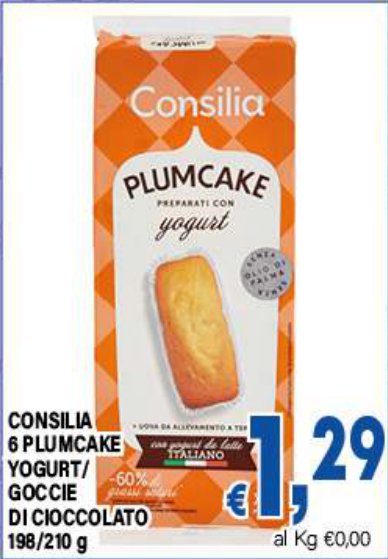6 Plumcake yogurt/gocce di cioccolato 198/20 g
