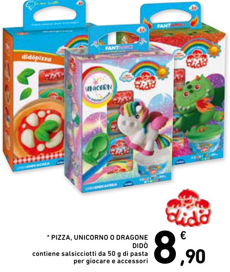Pizza, Unicorno o Drago Didò, contiene salsicciotti da 50 g di pasta per giocare e accessori