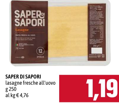 Saper di Sapori Lasagne fresche all'uovo 250 g