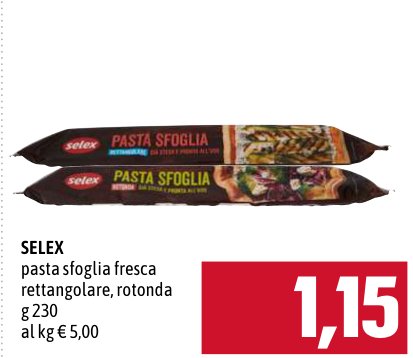 Selex Pasta sfoglia fresca rettangolare, rotonda