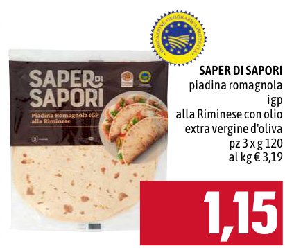 Saper di Sapori Piadina romagnola IGP alla Riminese con olio extra vergine d'oliva