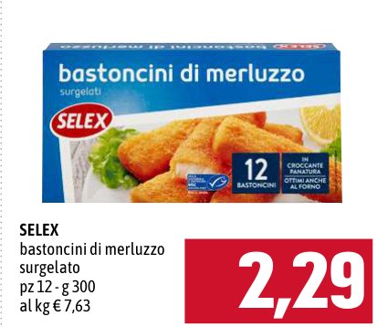 Bastoncini di merluzzo surgelato 12 pezzi - 300 g