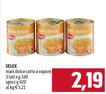 Selex Mais dolce cotto a vapore 3 lattine da 160 g