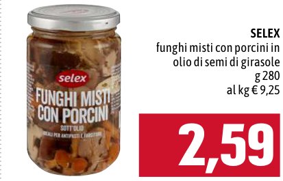 Selex Funghi misti con porcini in olio di semi di girasole, 280 g