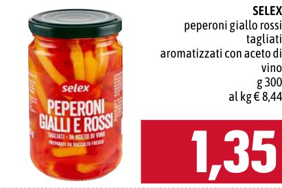 Selex Peperoni giallo rossi tagliati aromatizzati con aceto di vino, 300 g