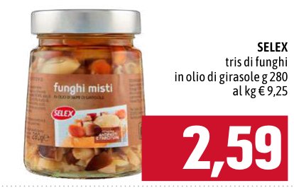 Selex Tris di funghi in olio di girasole, 280 g