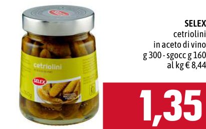 Selex Cetriolini in aceto di vino, 300 g - sgocc. 160 g