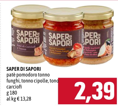 Saper di Sapori Patè pomodoro e tonno, funghi, tonno e cipolle, tonno e carciofi