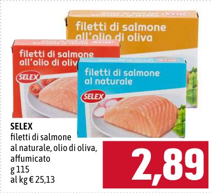 Selex Filetti di salmone al naturale o all'olio di oliva, affumicato 115 g
