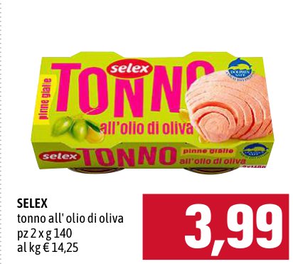 Selex Tonno all'olio di oliva 2 pezzi x 140 g