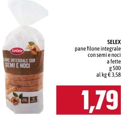 Selex Pane filone integrale con semi e noci a fette 500 g