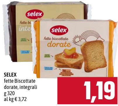 Selex Fette biscottate dorate, integrali g 320