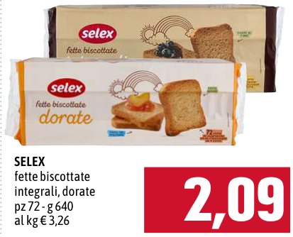 Selex Fette biscottate integrali, dorate pz 72 - g 640