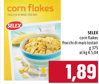 Selex Corn flakes, fiocchi di mais tostati g 375