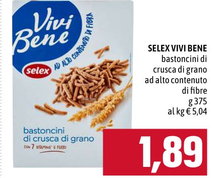 Selex Vivi Bene Bastoncini di crusca di grano ad alto contenuto di fibre g 375