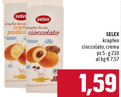 Selex Krapfen cioccolato e crema, 5 pezzi, 210 g