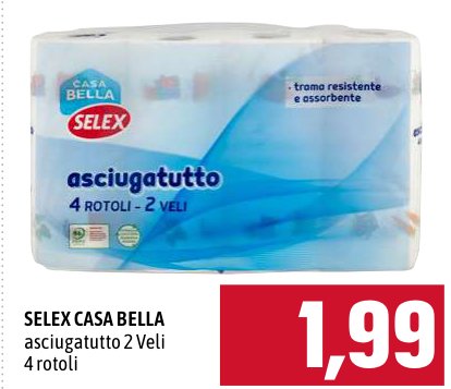 Asciugatutto 2 veli, 4 rotoli
