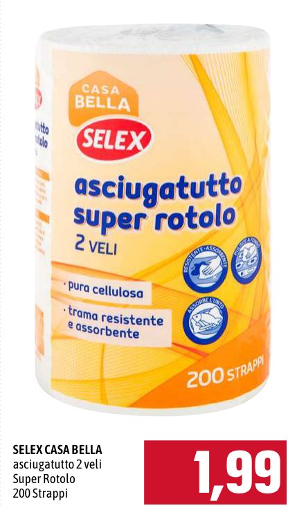 Asciugatutto super rotolo 2 veli, 200 strappi