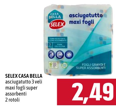 Asciugatutto 3 veli maxi fogli super assorbenti, 2 rotoli