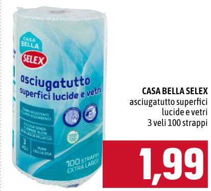 Asciugatutto superfici lucide e vetri, 3 veli, 100 strappi