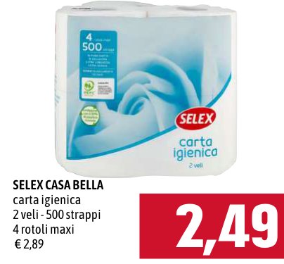 Carta igienica 2 veli, 500 strappi, 4 rotoli maxi
