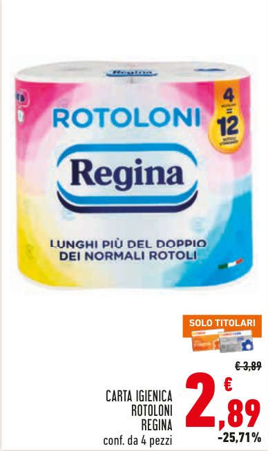 Carta igienica Rotoloni Regina, confezione da 4 pezzi