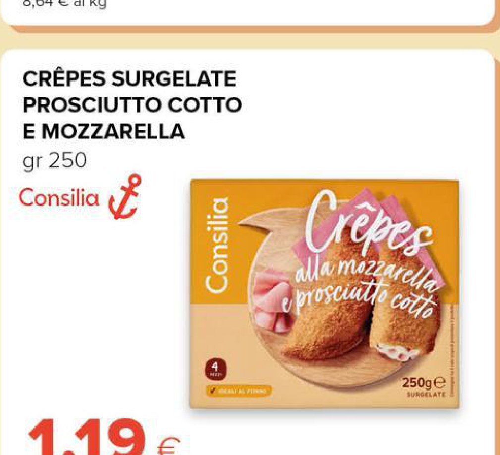 Crêpes surgelate prosciutto cotto e mozzarella - 250 g