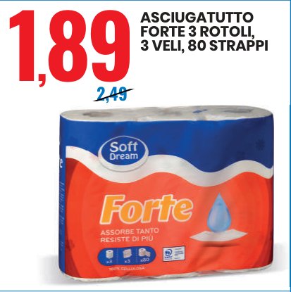 Asciugatutto Forte, 3 rotoli, 3 veli, 80 strappi