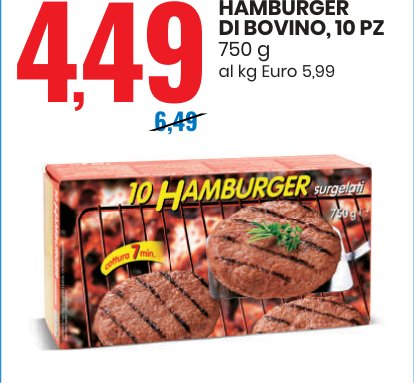 Hamburger di bovino, 10 pezzi, 750 g