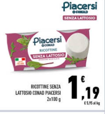 Ricottine senza lattosio Conad Piacersi, 2 x 100 g