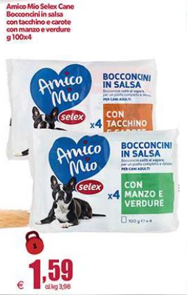 Bocconcini in salsa con tacchino e carote, con manzo e verdure g 100x4
