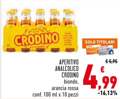 Crodino aperitivo analcolico biondo, arancia rossa, conf. 100 ml x 10 pezzi