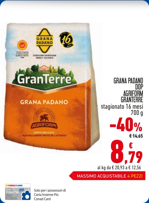 Grana Padano DOP Agriform GranTerre stagionato 16 mesi 700 g