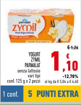 Yogurt Zymil Parmalat senza lattosio, vari tipi, conf. 125 g x 2