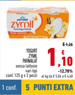 Yogurt Zymil Parmalat senza lattosio, vari tipi, 125 g x 2