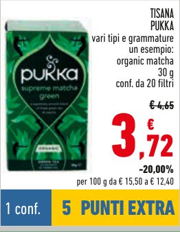 Tisana Pukka, vari tipi e grammature, esempio Organic Matcha, 30 g, confezione da 20 filtri