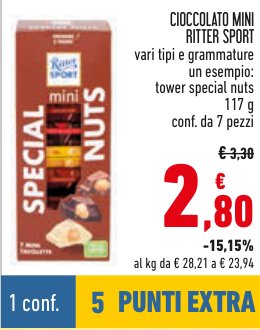 Cioccolato mini Ritter Sport, vari tipi, 117 g