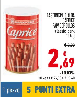 Bastoncini alla cialda Caprice Papadopoulos, classic dark, 115 g