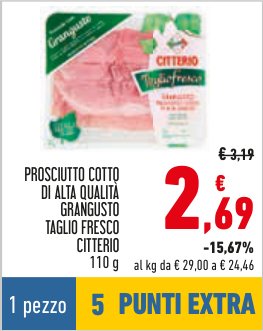 Prosciutto cotto di alta qualità GranTusto, taglio fresco 110 g