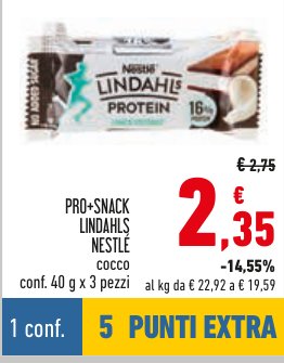 Pro+Snack Lindahls Nestlé cocco 40 g x 3 pezzi