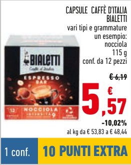 Capsule caffè d'Italia Bialetti, gusto nocciola 115 g, confezione da 12 pezzi