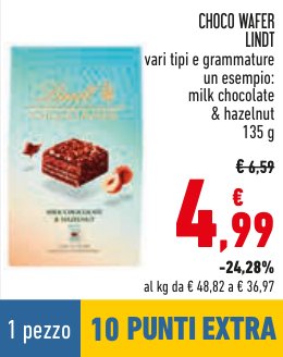 Choco Wafer Lindt, milk chocolate & hazelnut 135 g