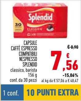 Capsule caffè espresso compatibili Nespresso Splendid Classico Barista, 156 g, conf. da 30 pezzi