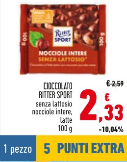 Cioccolato Ritter Sport Nocciole Intere senza Lattosio, 100 g