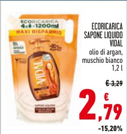 Ecoricarica sapone liquido Vidal Olio di Argan e Muschio Bianco 1,2 l