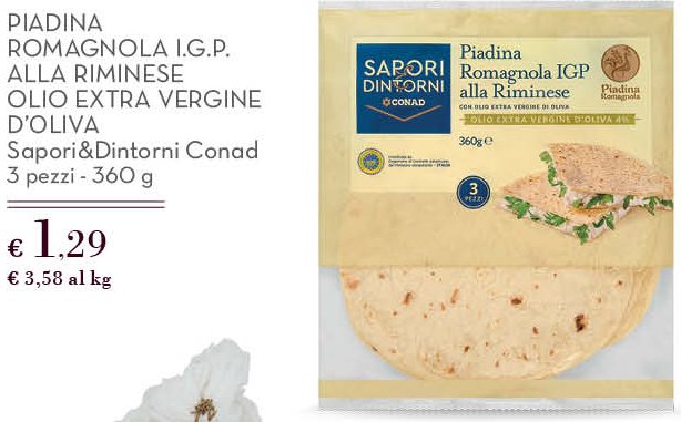 Piadina Romagnola I.G.P. alla Riminese Olio Extra Vergine d'Oliva, 3 pezzi - 360 g